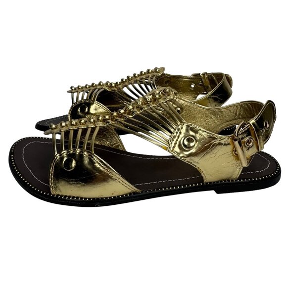 Vintage Kalli Gold Metallic Gladiator Sandals Adjustable Buckle Straps - Picture 4 of 9